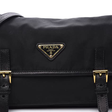 prada messenger bag logo tessuto saffiano black|PRADA Tessuto Nylon Saffiano Logo Messenger Bag Black .